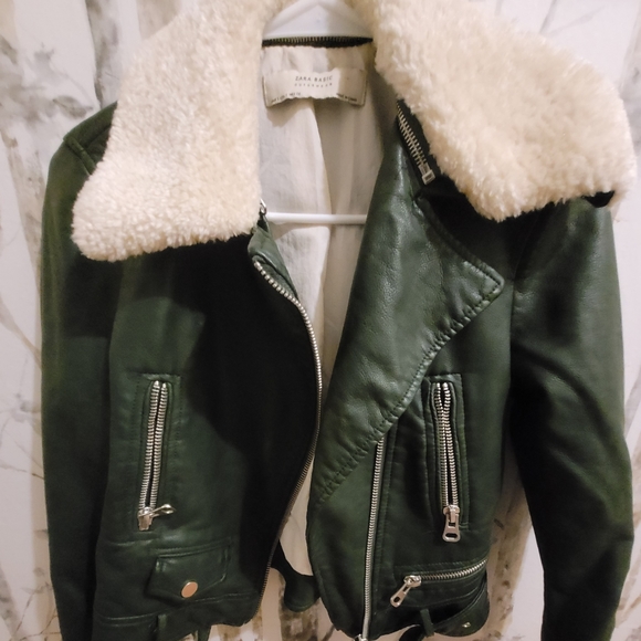 Zara Basic Faux Leather jacket Green size small - Picture 1 of 6